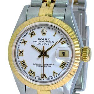 ROLEX DATEJUST WHITE ROMAN DIAL 18K YELLOW GOLD FLUTED JUBILEE TWO-TONE 69173